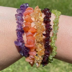 Peridot, Citrine, Garnet, & Amethyst Five Strand Bracelet with Matching Earrings
